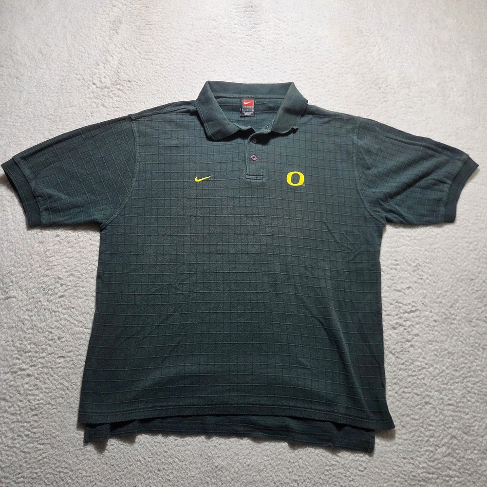 Vintage 90s Nike Oregon Ducks Polo Shirt Mens Large Green Grid NCAA swoosh